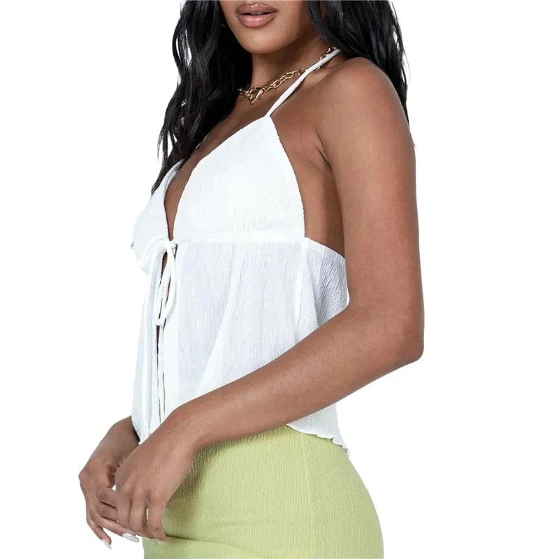 Sexy Summer Cami Top Bowknot Lace-Up Sleeveless Cropped Vest Elegant Youth Clothes Women Fashion Off Shoulder 2024 New — image 4