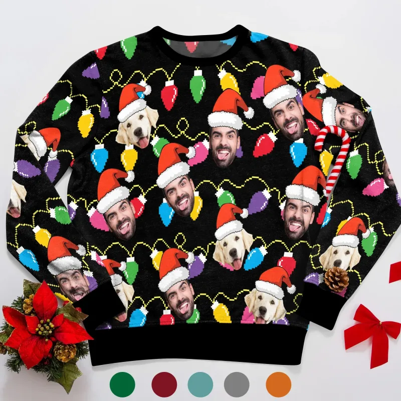 Peribadikan Foto Anda Cetakan 3D Sweater Krismas Hodoh Pakaian Seluar Wajah Keluarga DIY Baju Baju Imej Lucu Hadiah Xmas Peribadi Uniseks — image 8