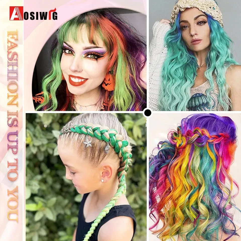 22" Synthetic Long Straight Rainbow Highlight Colored Hair Extensions Clip In One Piece Ombre Pink Purple Green Yellow For Wome — image 7