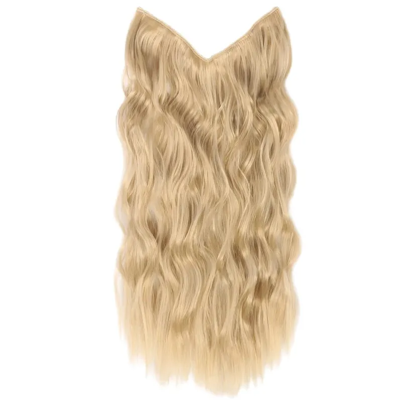 Black Halo Hair Extensions with Invisible Wire Adjustable Size 22inch Long Synthetic Wavy Curly Hairpieces for Women No Clip — image 18