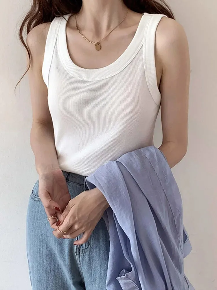 Summer Knitted Solid Color Tanks Top White Skinny Camisole Women Basic Camisole T-Shirt — image 10