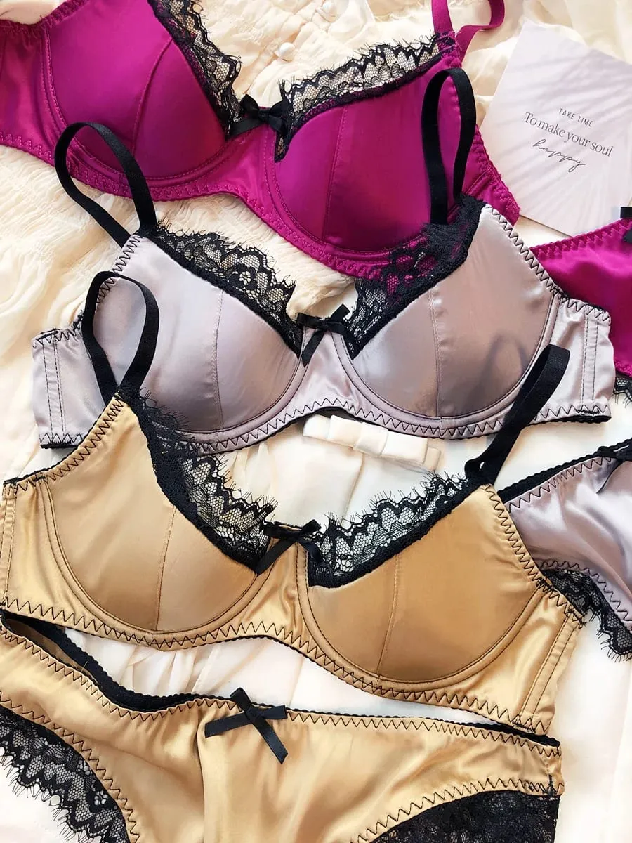Sexy krajkové tenké košíčkové spodní prádlo pro ženy Sada francouzských podprsenek Push Up Vysoce kvalitní hedvábná tkanina Pohodlné prodyšné spodní prádlo Intimní souprava — image 2