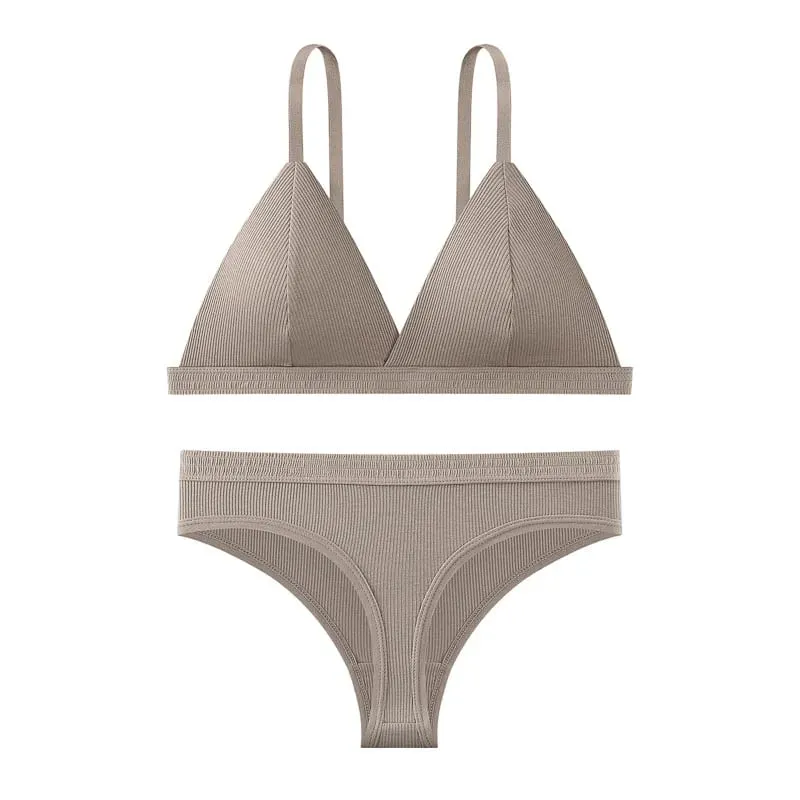 Seamless Bra and Panties Set Solid Color Bralette Thin Wireless Bras Low Waist Thong Sexy Lingerie Set Women's Underwear — image 15