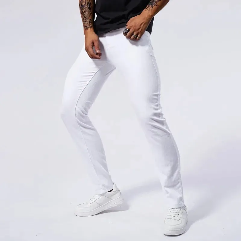 Men's White Casual Jeans New Denim Pants Comfortable Fashion Stretch Slim Fit Straight Trousers Male Clothing Streetwear — image 4