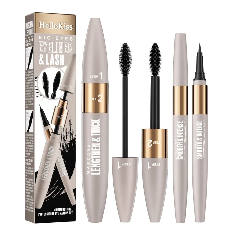 Waterproof & Sweat-Resistant Smudge-Proof Eyeliner Lengthening & Thickening Mascara Mascara & Eyeliner Combo Set