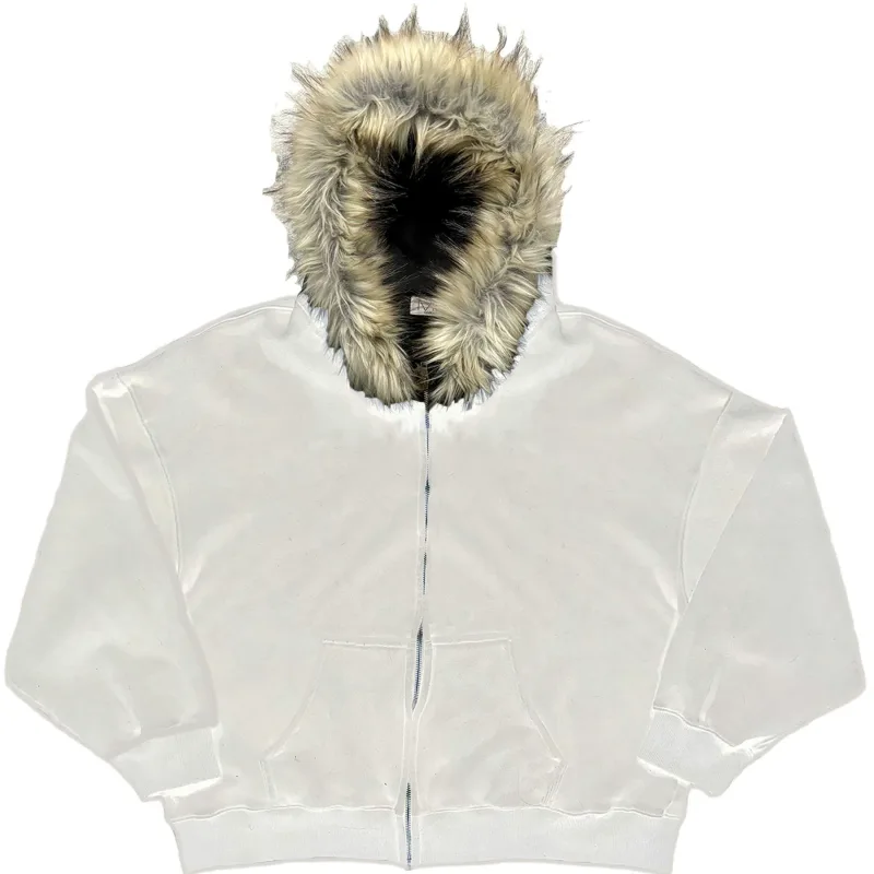 Fluffy Hat Hoodie Solid Color Casual Long Sleeve Hoodie Retro Coat Street Trend Y2K