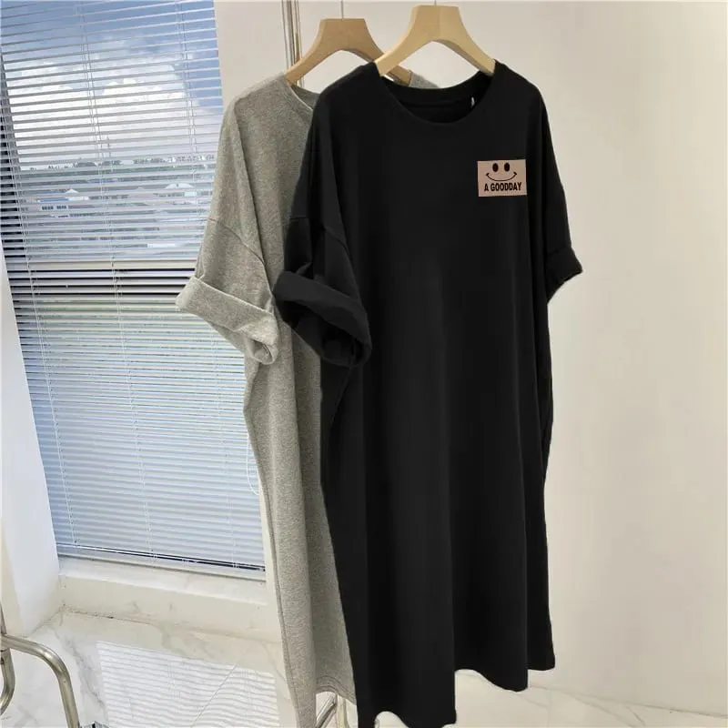 Women's New Short Sleeved Dress Korean Casual Oversized Loose Round Neck Dress — image 3