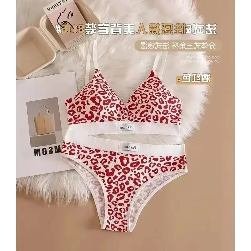 1/3/8Pcs Seamless Bra Set Low Waist Panties Leopard Bralette Sexy Lingerie Set Vneck Sport Brassiere Female Cotton Underwear Set — image 11