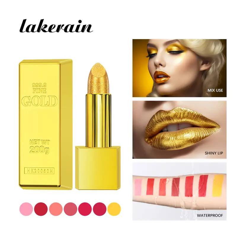 Hallowmas High-pigmented Gold Lipstick Shiny Metallic Matte Velvet Waterproof Long Lasting Sexy Gold Lip Gloss Women Lip Makeup — image 2