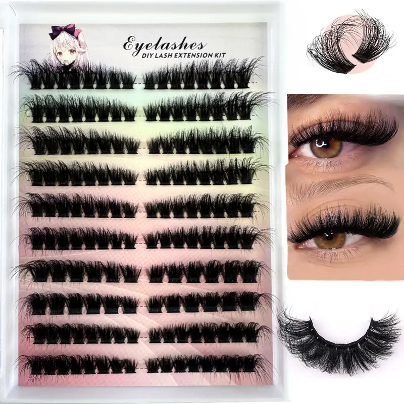 Left+Right Eye Lash Extension Cat/Fox Eye Effect Lash Single Clusters 3D Wispy Natural Looking DIY Segmented Eyelash Extensions