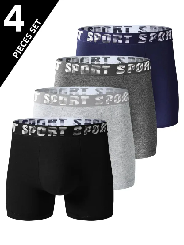4 pieces of men's sports underwear, soft, breathable and comfortable sweatpants, fashionable and personalized long briefs