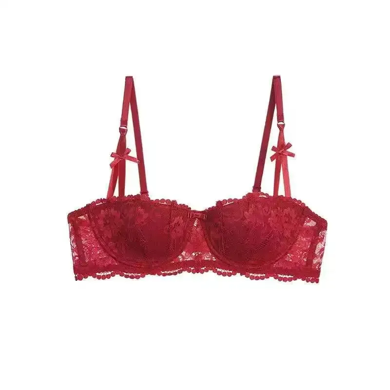 French Lace Half-Cup Bra Ultra-Thin Compact Small Bras Kawaii Lingerie Sexy Push Up Japanese Style Minimalist Design for Women — image 9