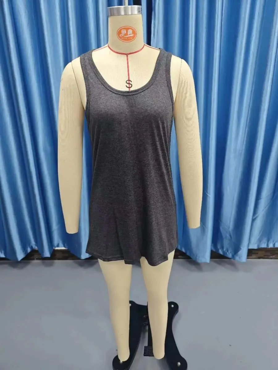 Summer environment women's solid color U-neck sleeveless herringbone suspender vest dress casual versatile short skirt — image 4