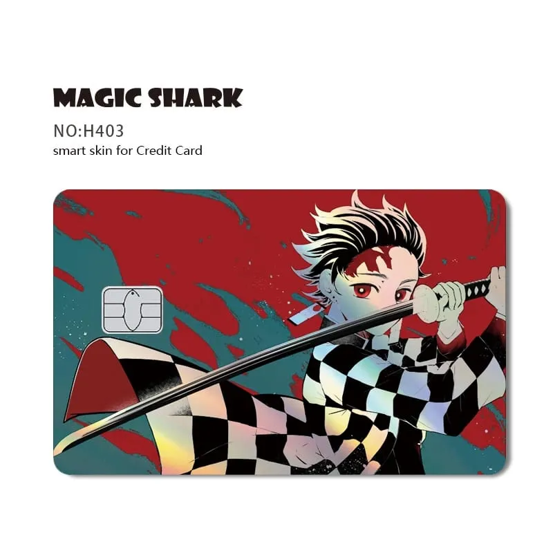 Magic Shark Demon Slayers Anime Cool Shinny Holographic Laser Skin Cover Sticker Film for Debit Credit Card