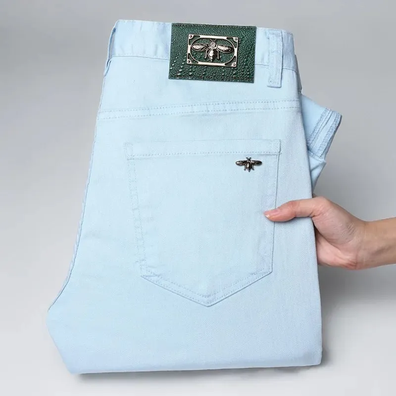 Sky blue jeans men's slim fit small feet 2025 new spring and summer style light luxury men's clothing denim pants — image 5
