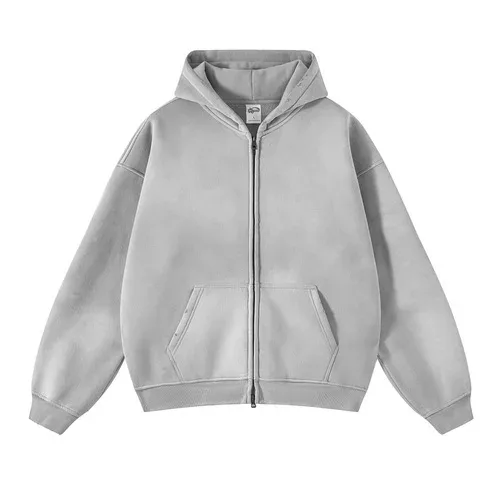 Heren Hoodies met ritssluiting Tie Dye Washed Dubbel oversized vest Sweatshirt Los Plus Pluche Gradiënt Heren Truien met capuchon Winter — image 2
