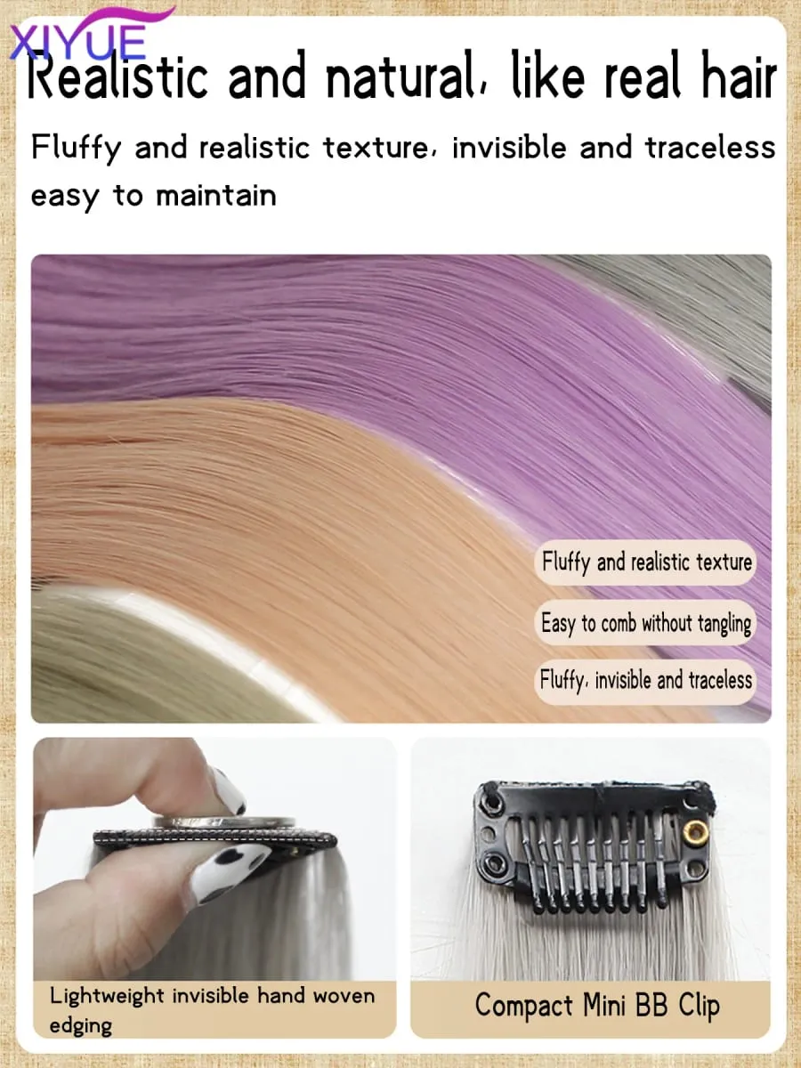 2pcs/pack Synthetic Colored Party Highlights Clip in Hair Extensions for Girls 24 inches Multi-colors Straight Hair Synthetic Ha — image 6