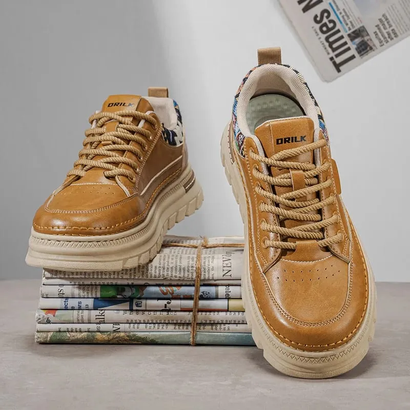 Men Spring Summer Casual Shoes Thick Sole Platform Sneakers Smooth Texture Woven Collar Lace Up Comfortable Footwear — image 7