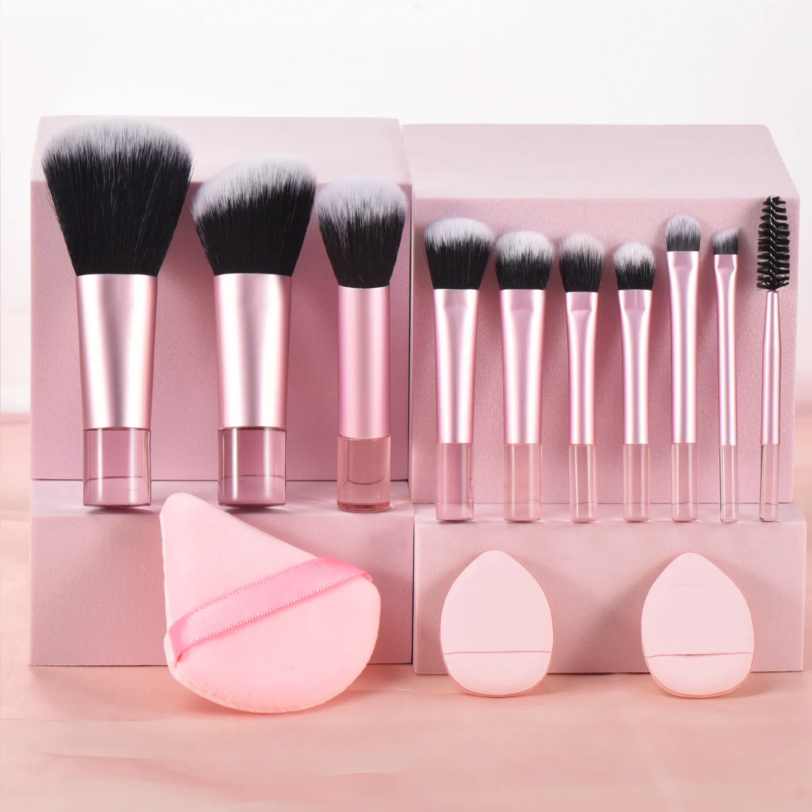 10 Pink Mini Makeup Brush Travel Portable Makeup Tool Makeup Puff - Palm Brush Professional Makeup Tool Set — image 2