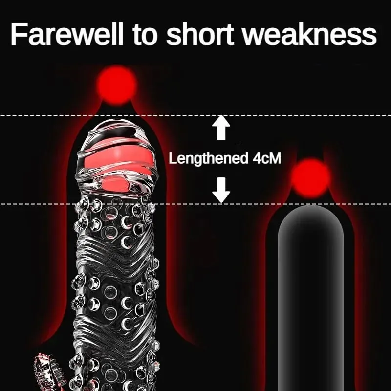 Penis Extension Sleeve Vibrator Extender 4cm Reusable Condoms Soft Delay Ejaculation Dick Sleeve Adult Sex Toys for Men — image 4