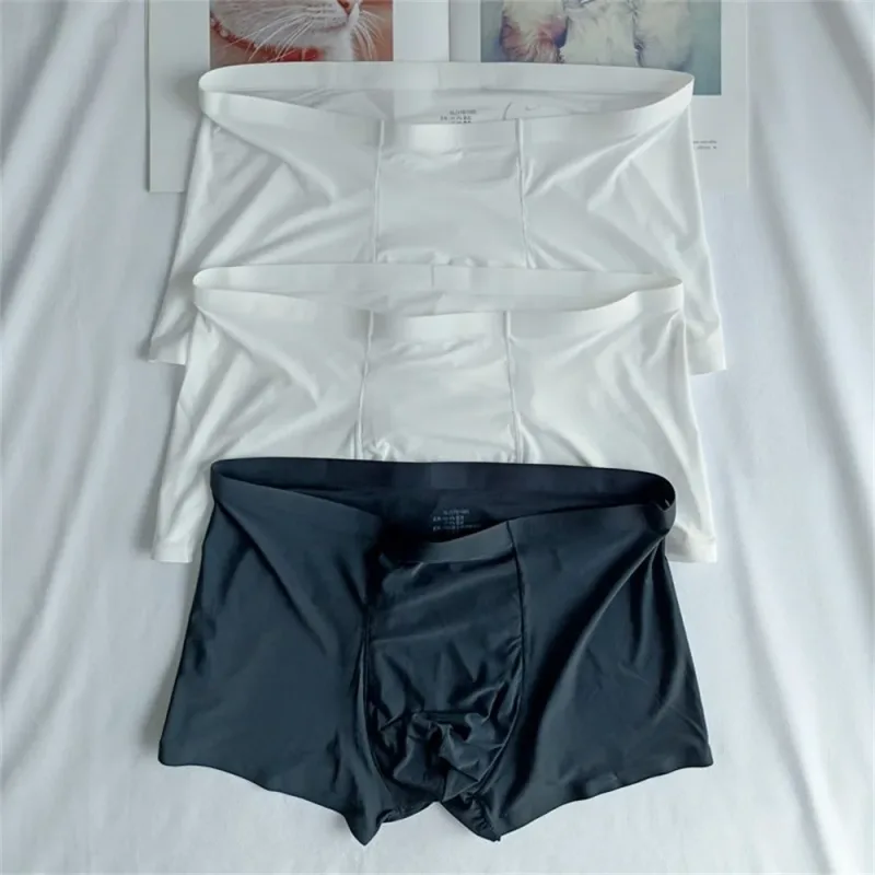 3pcs Ultra-thin Smooth Ice Silk Underwear for Men Seamless Fitness Sports Sexy Boxers Quick Drying Trunk Shorts Plus Size