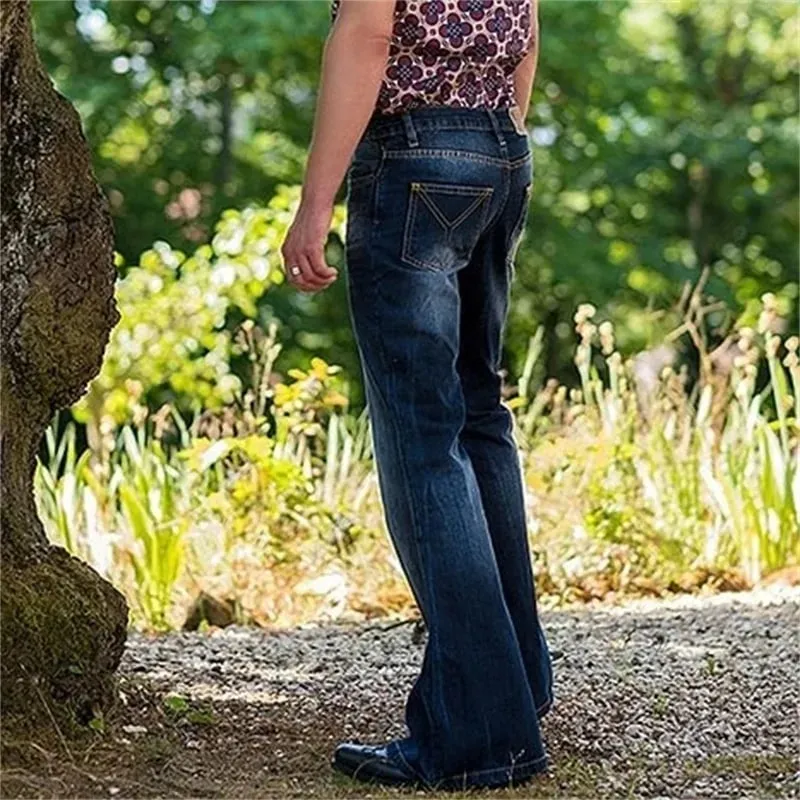 Vintage Tie Flower Stretch Denim Pants Trend Male Punk Style Flared Jeans Streetwear Four Seasons Daily Casual Men's Trousers 23 — image 3