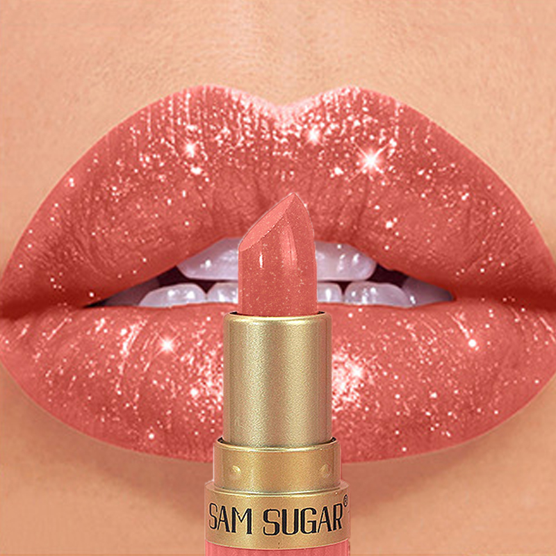 Diamond Pink Lipstick Chocolate Brown Metallic Glitter Lipstick Long-Lasting Waterproof Shimmer Pearl Sparkling Lip Gloss Makeup — image 9