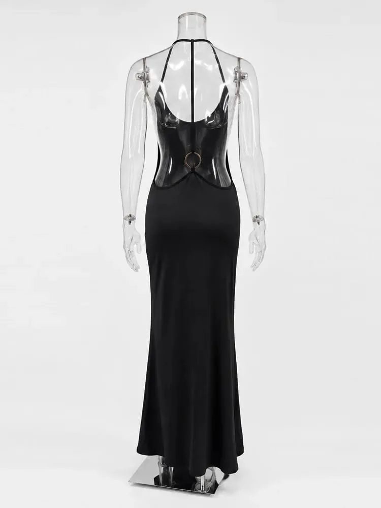 Tossy Damen Neckholder, rückenfrei, figurbetont, Maxikleid, offener Rücken, Spaghettiträger, Goldring, Abendparty, Sommerkleid, Strand, langes Kleid — image 4