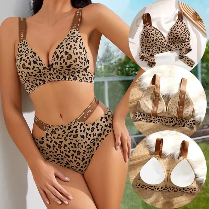 Seamless Sexy Leopard Bras Set for Women Push Up Bras Hollow Out High Elastic Waist Briefs Female Breathable Soft Underwear S-XL — image 2