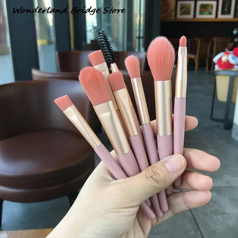 8PCS Mini Pro Makeup Brushes Matte Handle Portable Soft Hair Makeup Brush Set With Bag High Quality Makeup Tools