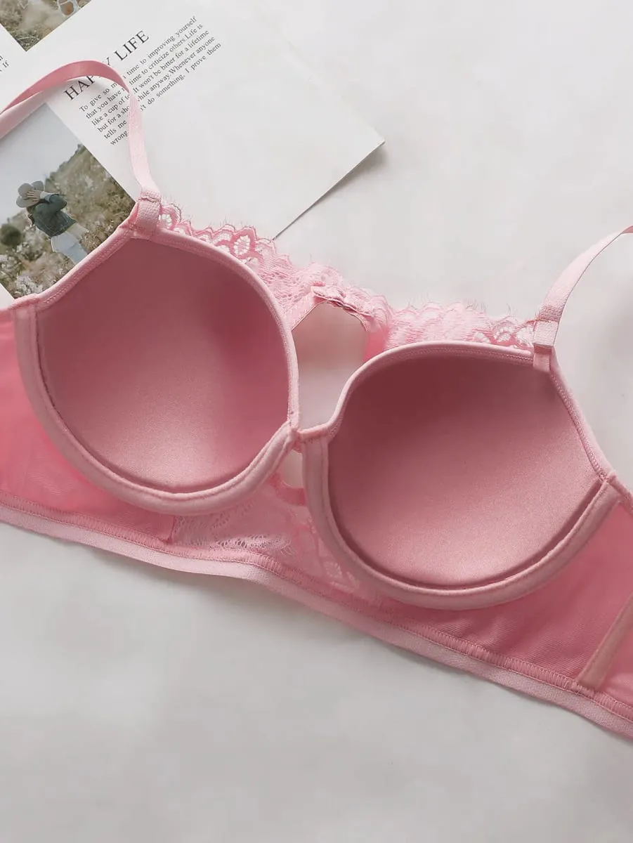 Damen-Set aus elegantem Spitzen-BH und Höschen mit Vorderausschnitt, unterstützender Büstenhalter, romantische Schlafunterwäsche 202305 — image 4