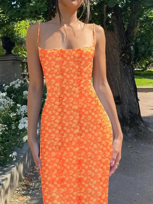Y2K Floral Print Spaghetti Strap Bodycon Sundress Deep V Neck Long Dress Sexy Backless Summer Dresses Streetwear — image 11