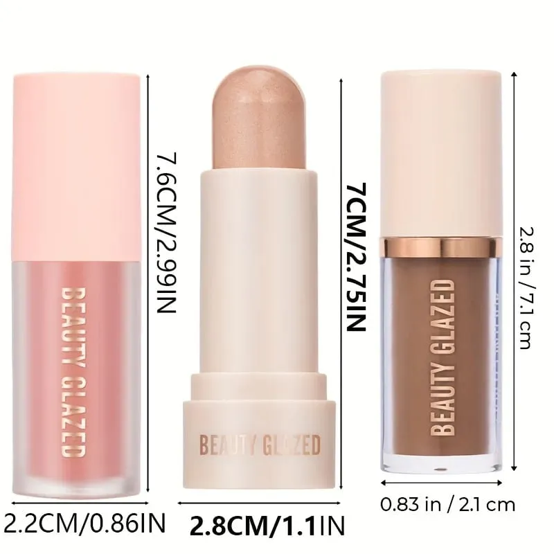 3pcs Face Highly Pigmented Liquid Contour Makeup Set Long Lasting Natural Contour Contouring Bronzer (Contour+Blush+Highlighter)