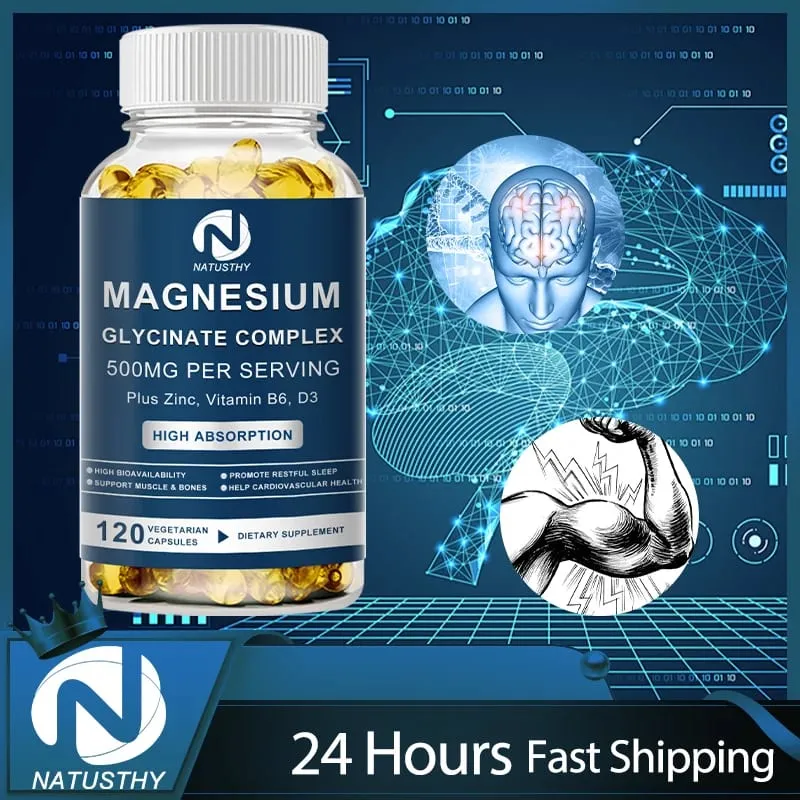 Magnesium Glycinate Supplement 500mg & Zinc Vitamin D3 B6 High Absorption Support for Women & Men Mineral Vegan Capsules — image 2