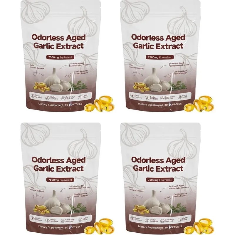 Softgels תמצית שום מיושן ללא ריח 7500 מ"ג 24 חודשים צמחי מרפא מותססים פורמולה בוטנית קרדיווסקולרית תמיכה חיסונית 30 ספירה — image 11