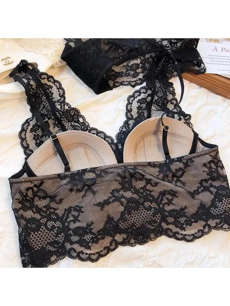 Lace Bralette Set - Wireless Anti Sagging Bra Adjustable Breathable Lingerie No Underwire Comfort Thin Sexy Everyday Wear