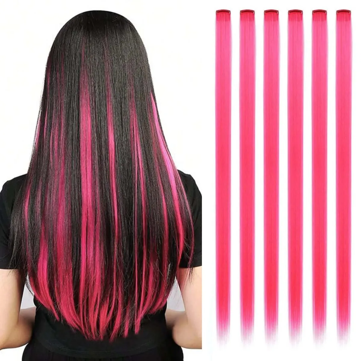 6 pçs extensões de clipe sintético 24 Polegada extensões de cabelo colorido destaques festa longo em linha reta hairpieces para mulheres crianças menina — image 9
