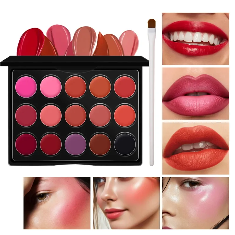 6pcs Lip Makeup Kit-15‑Color Lip Gloss Palette + 4Pcs Diamond Lipsticks With 1Pc Lip Brush Set for Party Stage Daily Use — image 2