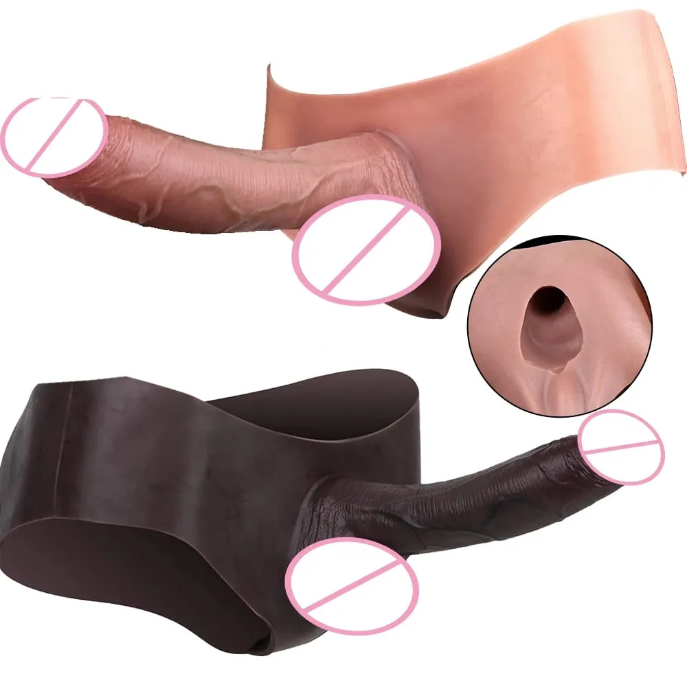 Ultra-Realistic Silicone Soft Hollow Dildo Pants Male Wearable Penis Sleeve Sex Toys насадка на член For Men Dick Enhance — image 3