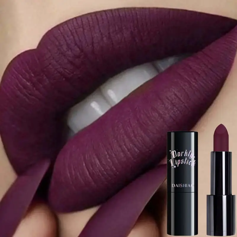 Rossetto Halloween Dark Night Rossetto opaco nero viola scuro impermeabile e di lunga durata Cosmetici per labbra — image 1