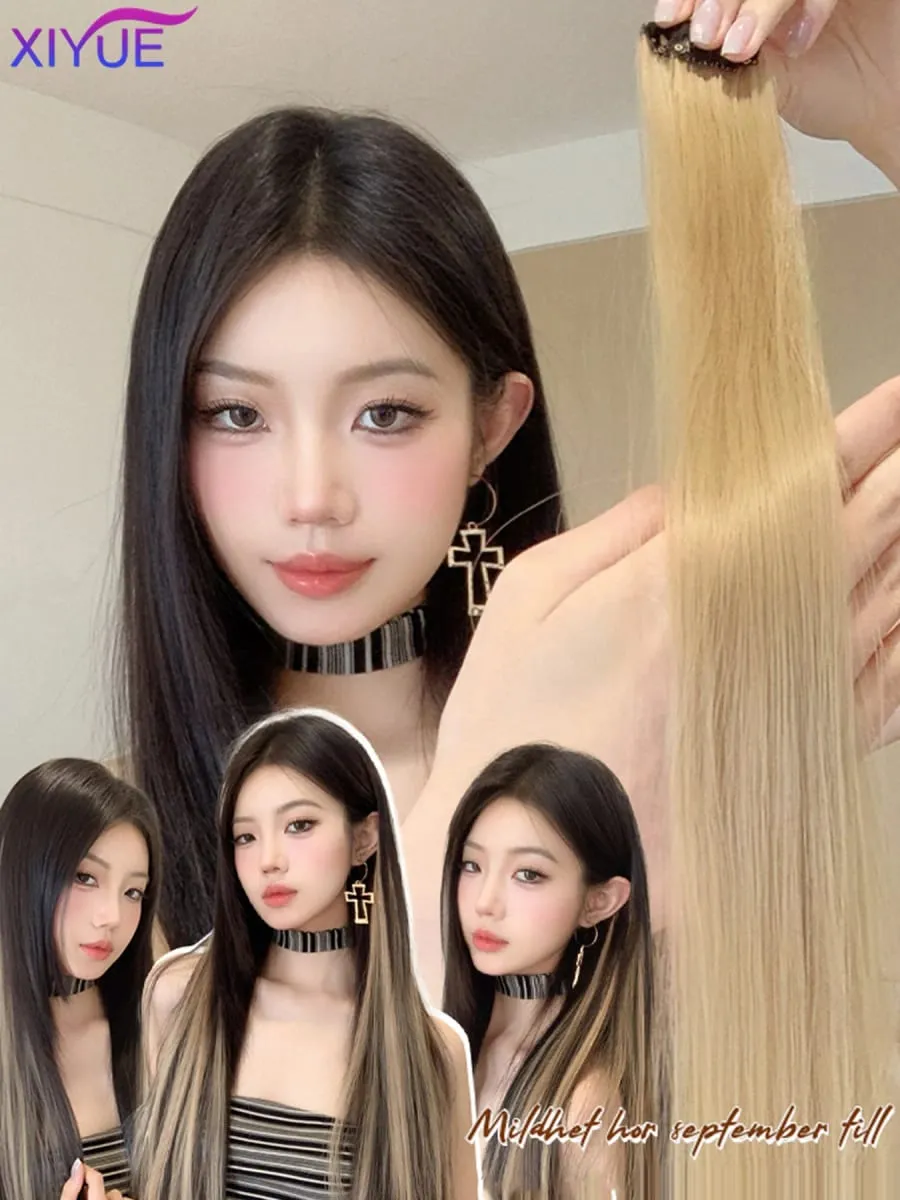 2pcs/pack Synthetic Colored Party Highlights Clip in Hair Extensions for Girls 24 inches Multi-colors Straight Hair Synthetic Ha — image 7