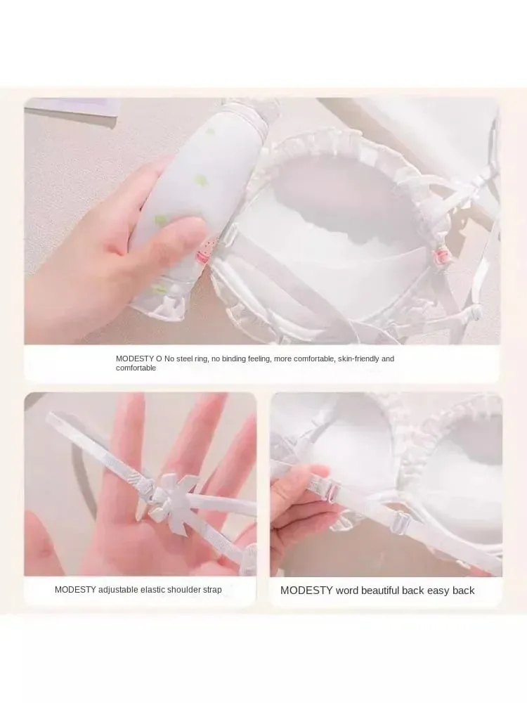 Strawberry 100% Lolita Collection Small Breasts Thin Cartoon Print Underwear Without Wire Back Pure Desire Bra Cover — image 5