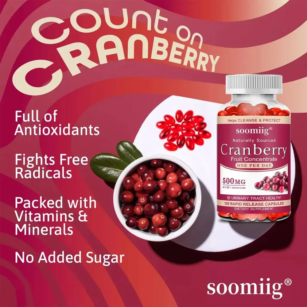Organic Cranberry Capsules - Rich in Vitamin C Support Urinary Tract and Bladder Health Promote Cleansing Detoxification — image 3