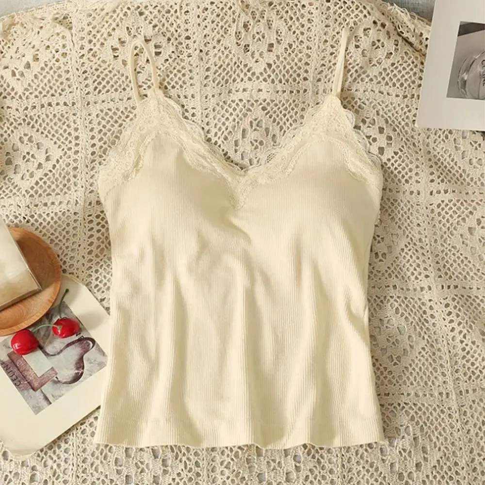 Comfort Breathable Lace Camisole Strap Bra Solid Color Crop Top Sexy Style Wire-Free Summer Top