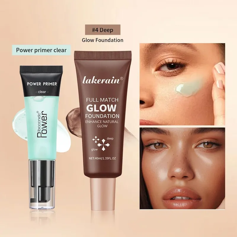 Powder Grip Primer Gel & Glow Foundation Makeup Kit Hydrating Smoothing Skin Lightweight Brighthen Shiny Fase Cosmetics Combo — image 10