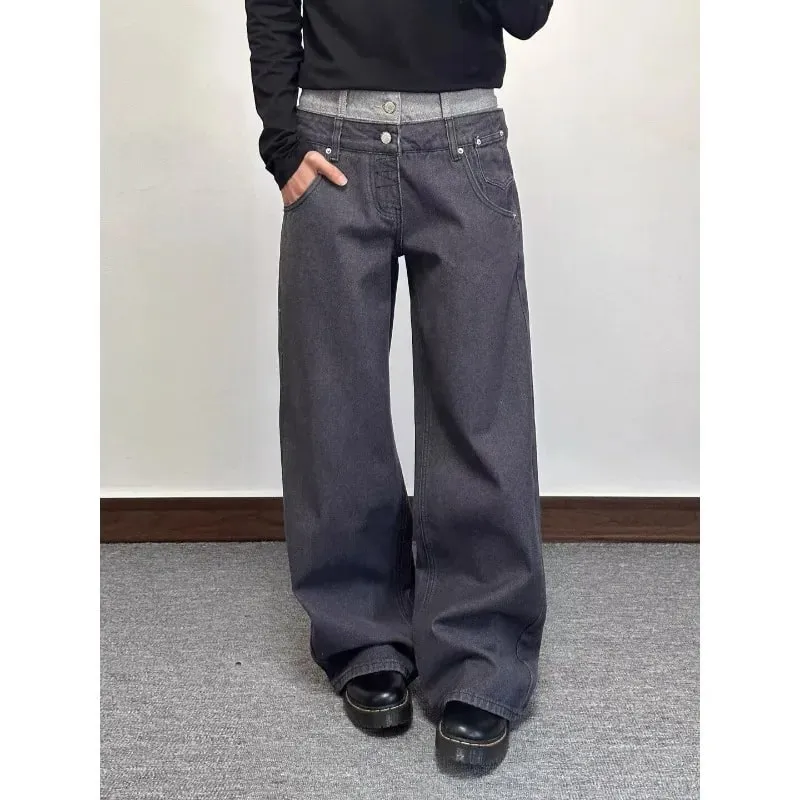 Mænds jeans Herrebukser Løs pasform Sort brede ben High Street Denim Afslappet Lige afslappet forår Slouchy bukser — image 2