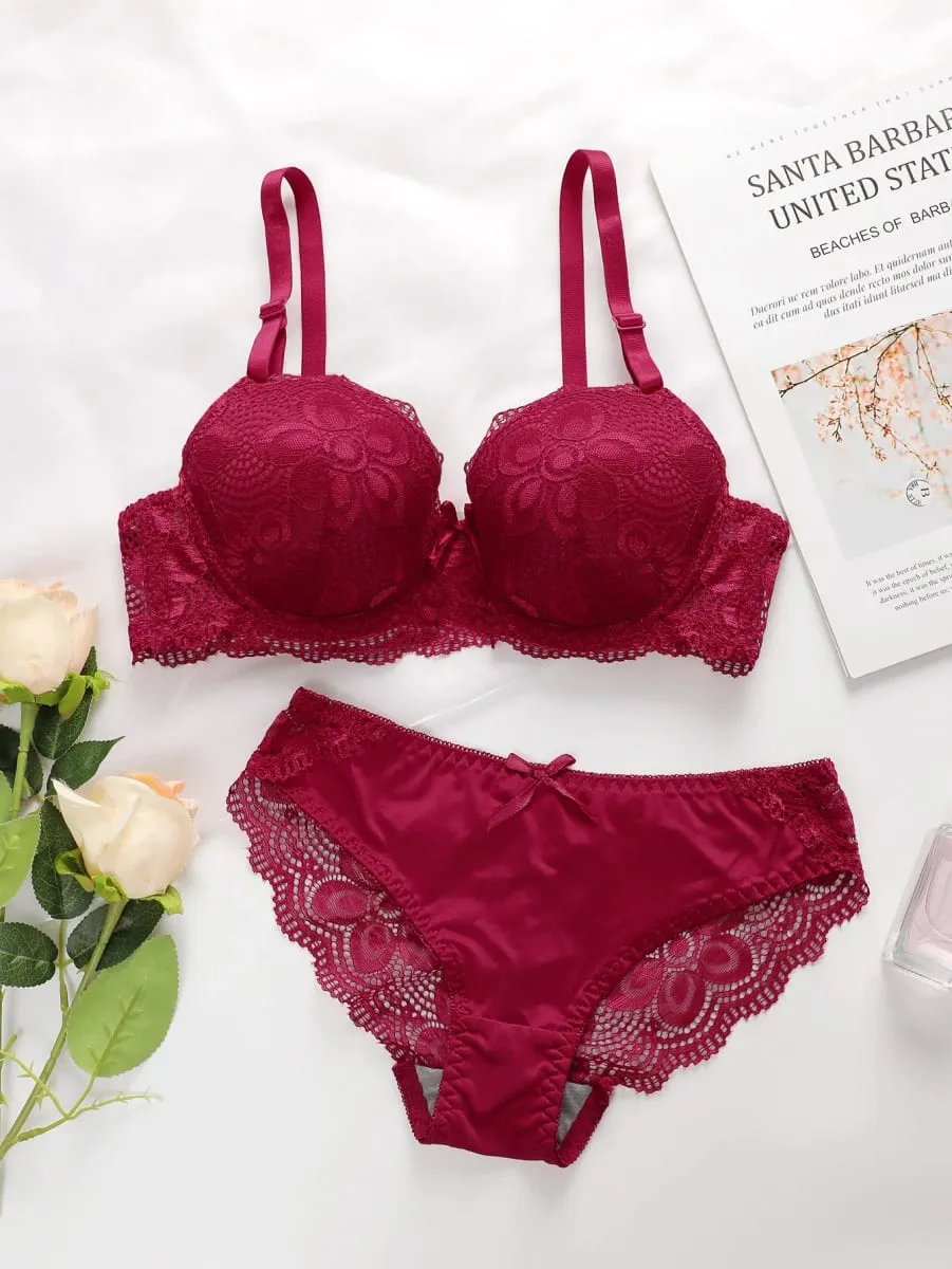 Women's Sexy Underwear Embroidered Flowers with Steel Hoops Gather Push Up 2-piece Comfortable Underwear Set A2123