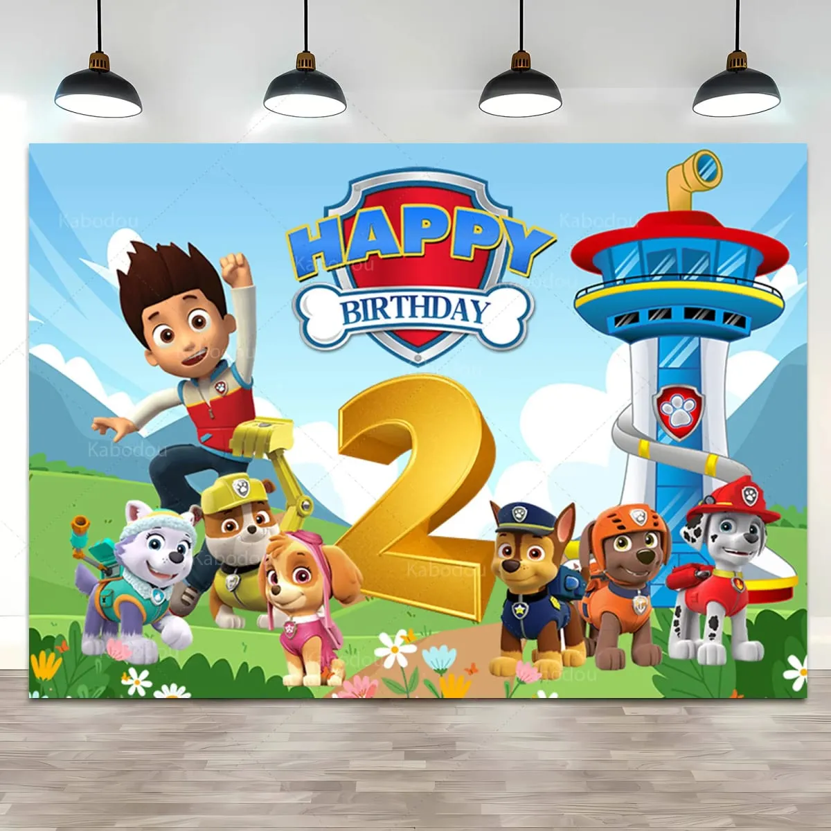 Custom Kids Name Age Paw Patrol Backdrop Boy 1st 2nd 3rd Birthday Party Background Decor Puppy Banner Poster Photo Studio — image 2
