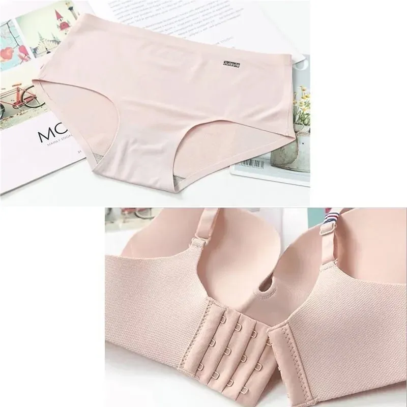 Wireless Ice Silk No Steel Ring Seamless Bra Set Women Push Up Bra Beautiful Back Sexy Bra Underwear Comfortable Seaml — image 6