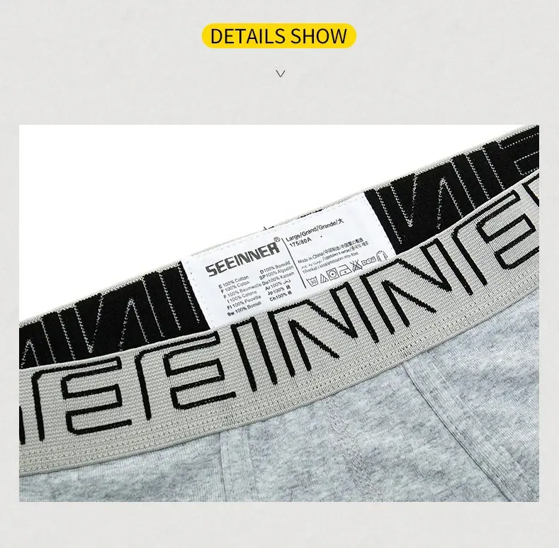 Seeinner رجل سراويل بوكسر القطن U محدب الحقيبة الملابس الداخلية لينة مريحة السروال Cueca Masculina M-XXL أسود أبيض رمادي — image 11